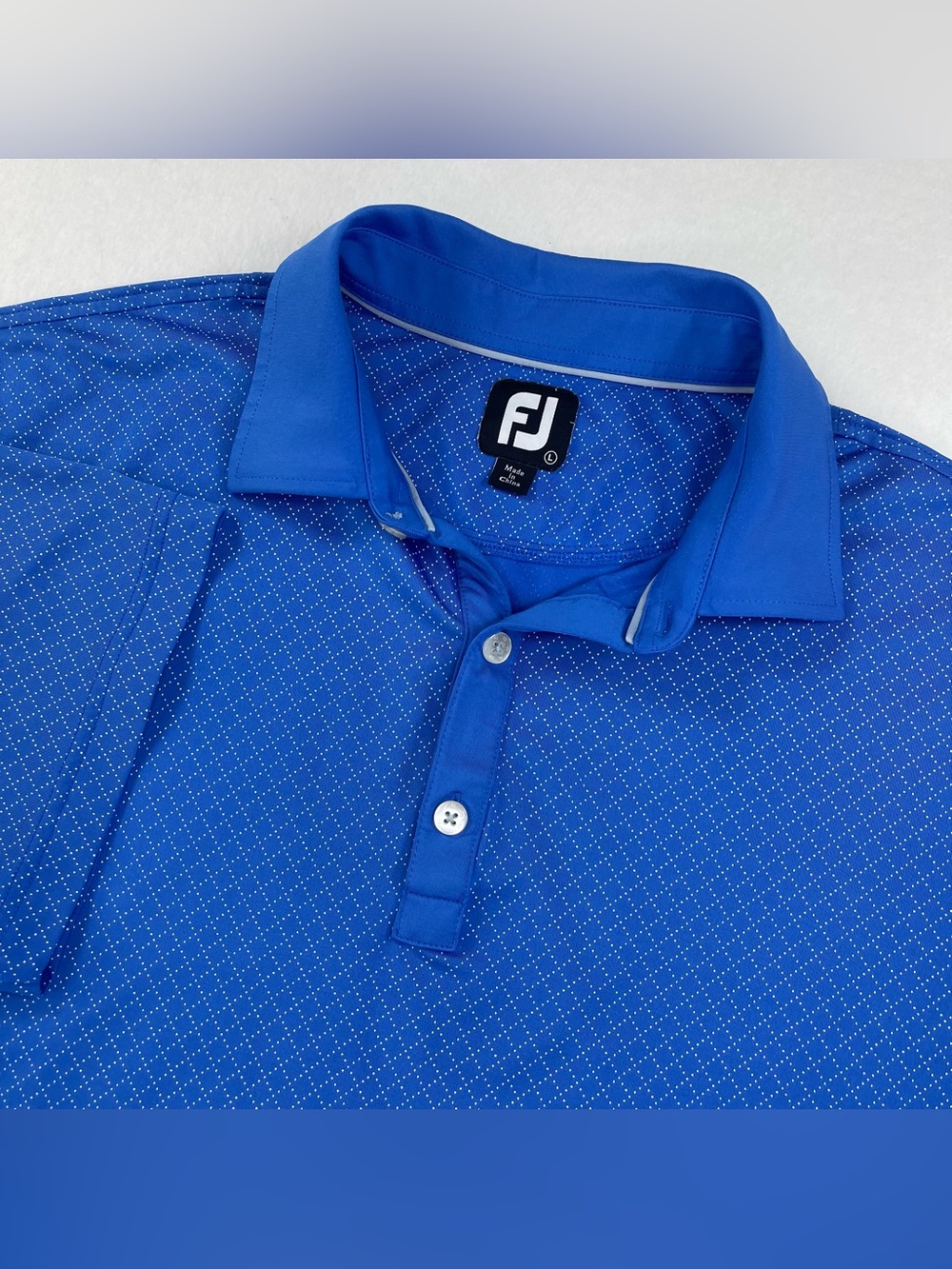 FJ FootJoy Polo Shirt Mens Large Blue Geometric Performance Stretch Golf